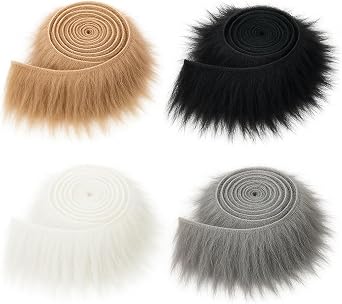 4PCS Faux Fur Fabric 2" x 60" Fluffy Shaggy Craft Strips for DIY Crafts, Fake Fluffy Fur for Dwarf Hair Cosplay Costume Fursuit Decorations, Khaki Black White Light Grey