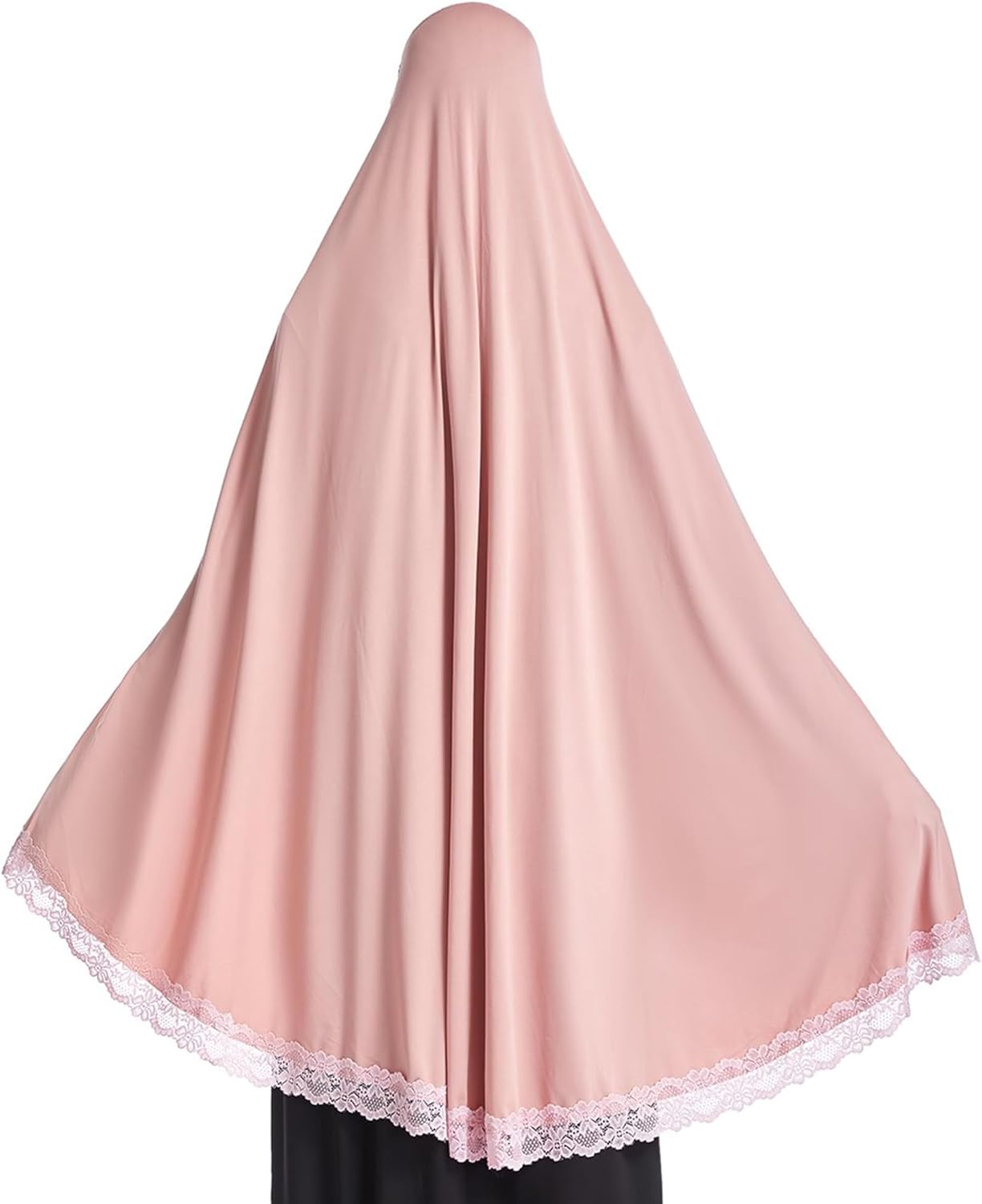 Muslim High Stretch Hijab Pure Color Half-body Cover Hijab with Lace for Praying - Image 4