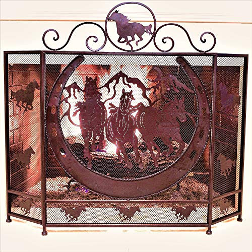 Decorative Running Horses Fireplace Screen
