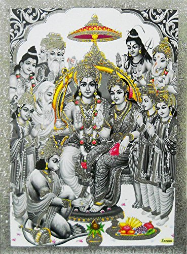 Crafts of India Ram Darbar Poster/Reprint Hindu God Picture with Golden Foil (Unframed : Size 5"X7" inches)