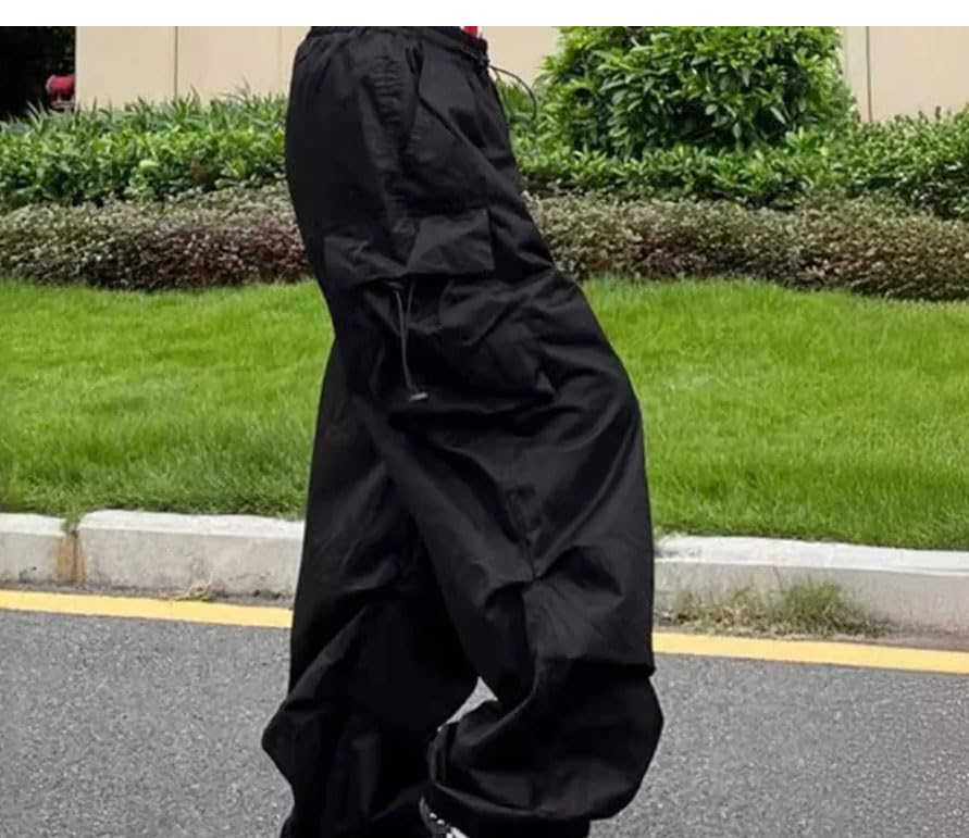 Women's Vintage Cargo Pants Unisex Loose Fit Straight Leg Y2K Style with Pockets Wide Leg Streetwear Trousers3