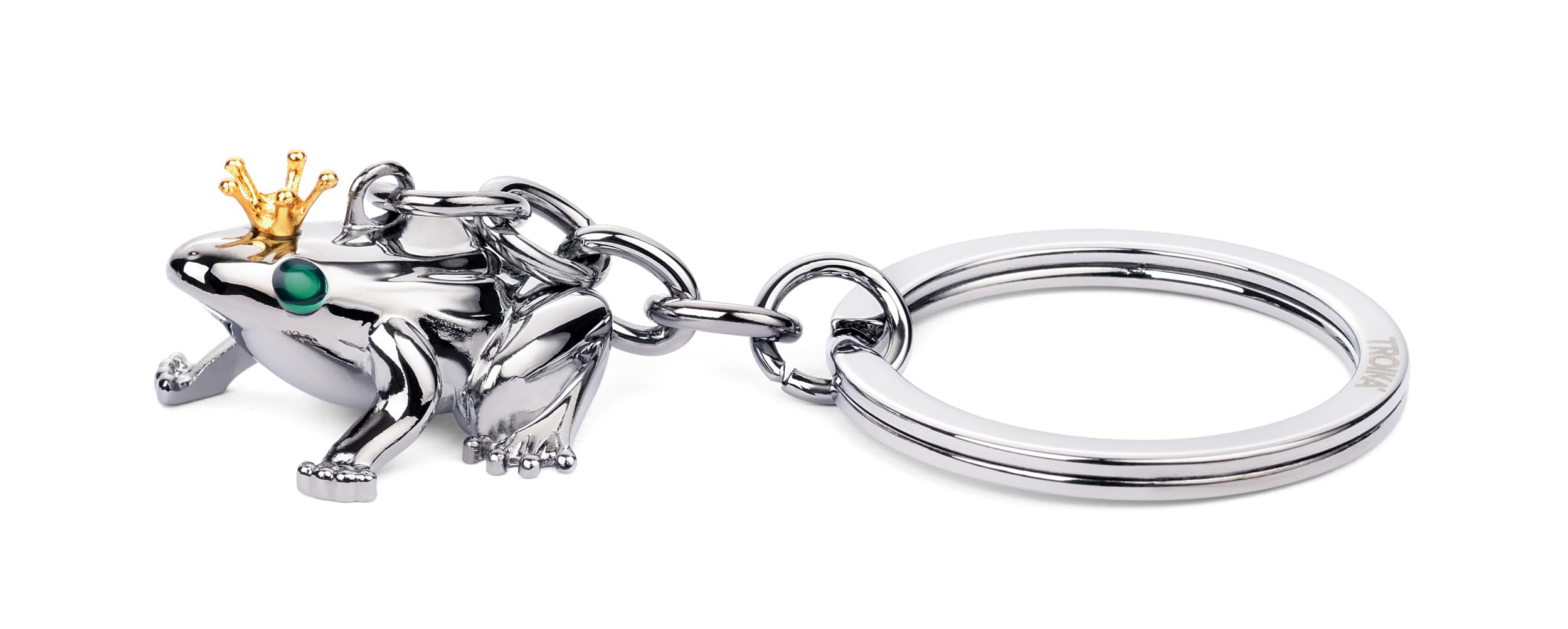 TROIKA Breloczek do kluczy z żabą z koroną – FROSCHKÖNIG – odlew metalowy – chromowany – srebrny, złoty, zielony – oryginalny, srebrny, 7,8 x 3,5 x 2 cm
