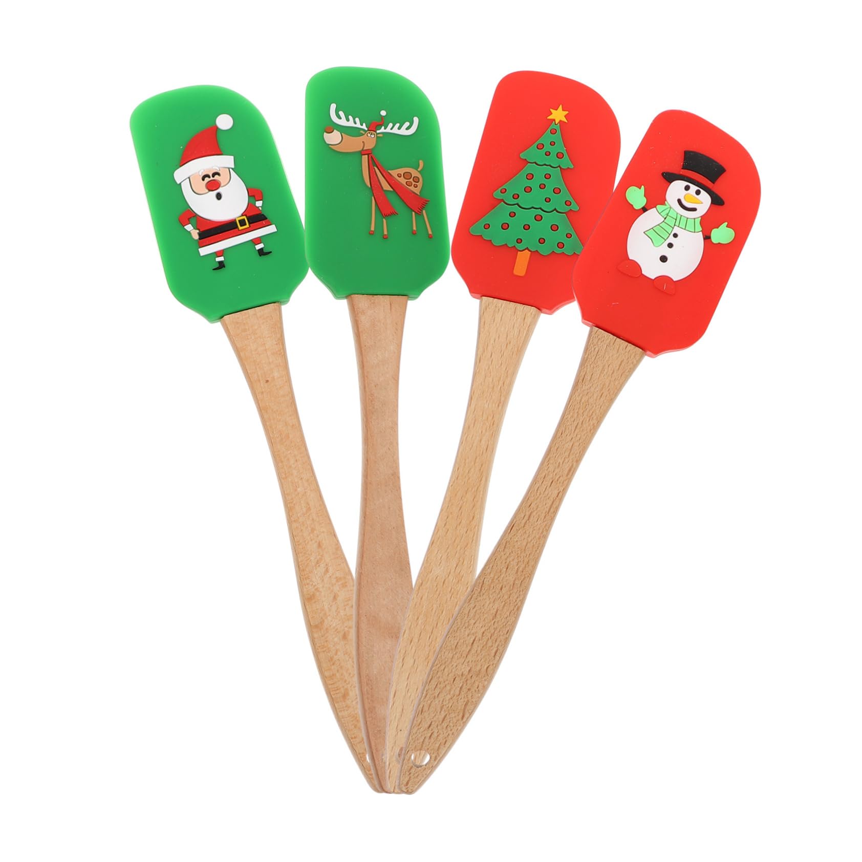 COLLBATH Raspador de Silicona para Hornear Mango de Madera Ergonómico 4 Piezas Diseño Navideño para Alisar Cremas y Untar Margarina en Casa Color Aleatorio Varios estilos