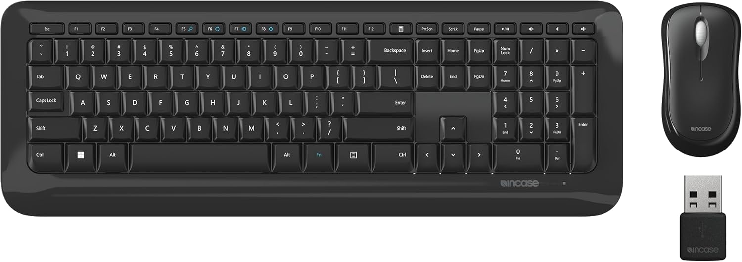 Incase Desktop 850 Keyboard & Mouse Combo – Designed by Microsoft –Wireless Connection, Precision Tracking, Wireless AES 128-Bit Encryption, Windows Shortcut Keys, Ambidextrous Design – Black