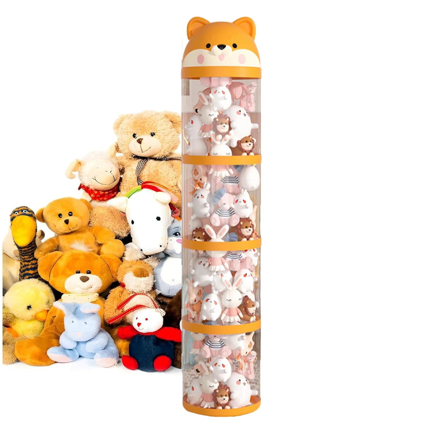 Stuffed Animal Holder - Plush Toy Storage for Stuffed Animals | Large Capacity Clear Container with Wheels, Stuffy Holder Cute Room Decor | for Playroom Bedroom Nursery
