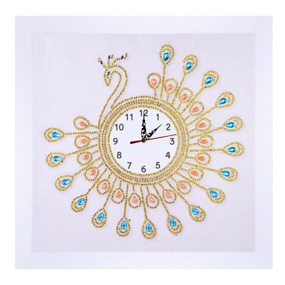 Horloge Murale Peinture Diamant Fleur de Soleil Dorée pour Décoration Salon