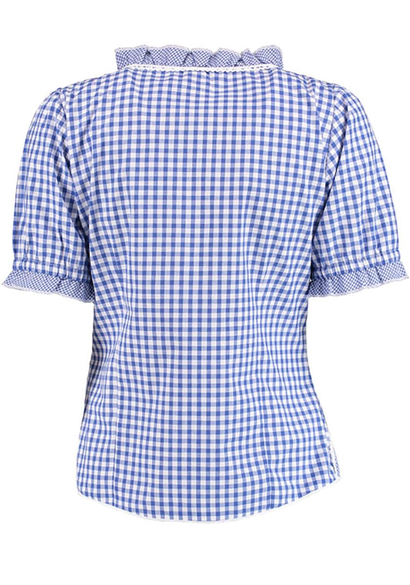 OS Trachten Damen Bluse Kurzarm Trachtenbluse mit Rundhalsausschnitt Poror