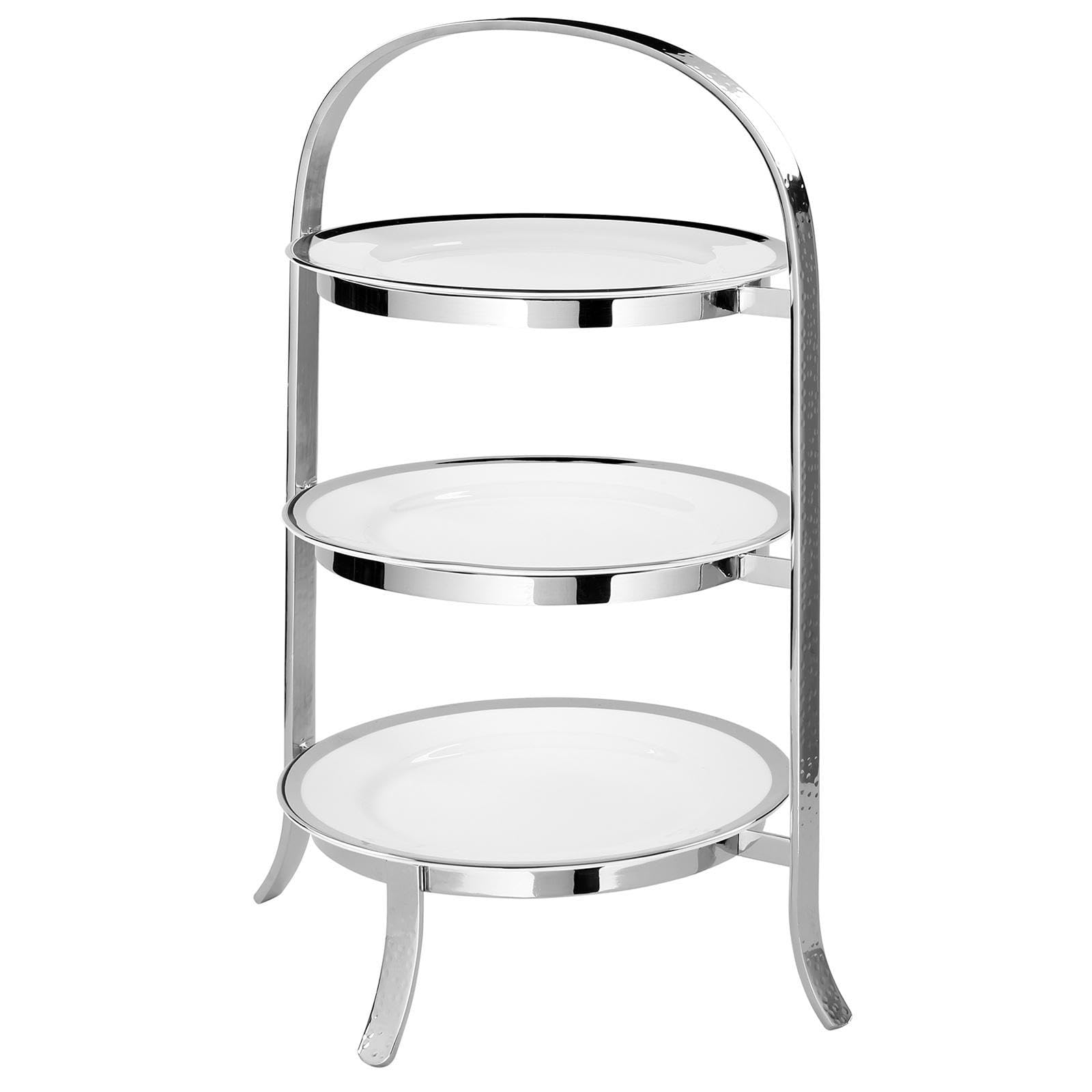 Fink 3-stöckige Teller-Etagere 45x23 cm aus Edelstahl gehämmerter Tellerständer