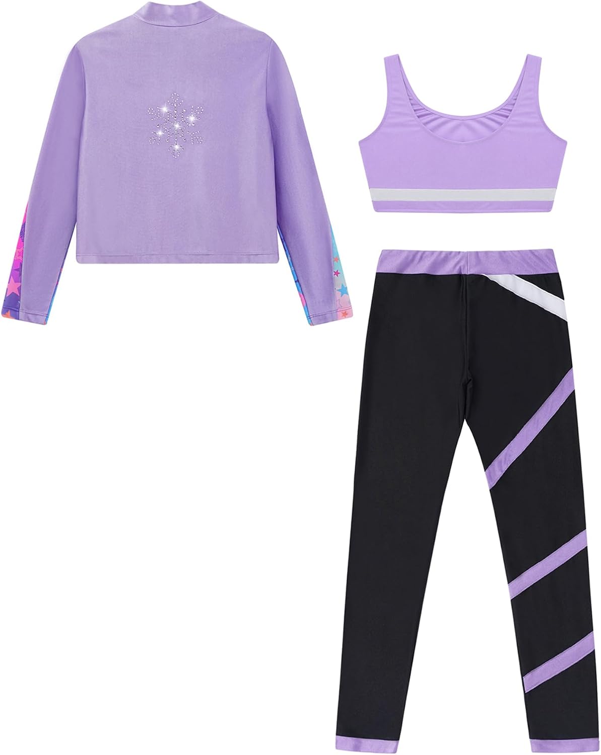 Kids Girls Stretch Tank Tops and Yoga Tights Pants Long Sleeve Sweatshirt Stage Performance Dancewear