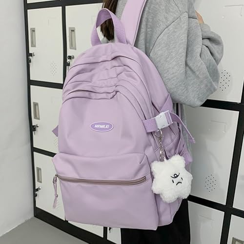 Miniatura 9 de Mochila Kawaii con bonitos accesorios estéticos, estilo casual, bolsa para laptop, impermeable, mochila de viaje para mujer, Azul oscuro, Mochilas