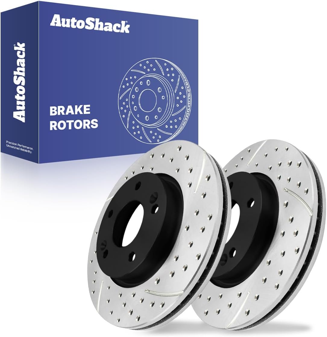 AutoShack Front Vented Drilled & Slotted E-Coated Brake Rotors 2-PC Set Replacement for 2009-2012 Hyundai Elantra 2005-2010 Hyundai Sonata 2012-2013 Kia Soul ShadowGuard 11.02" (280 mm)