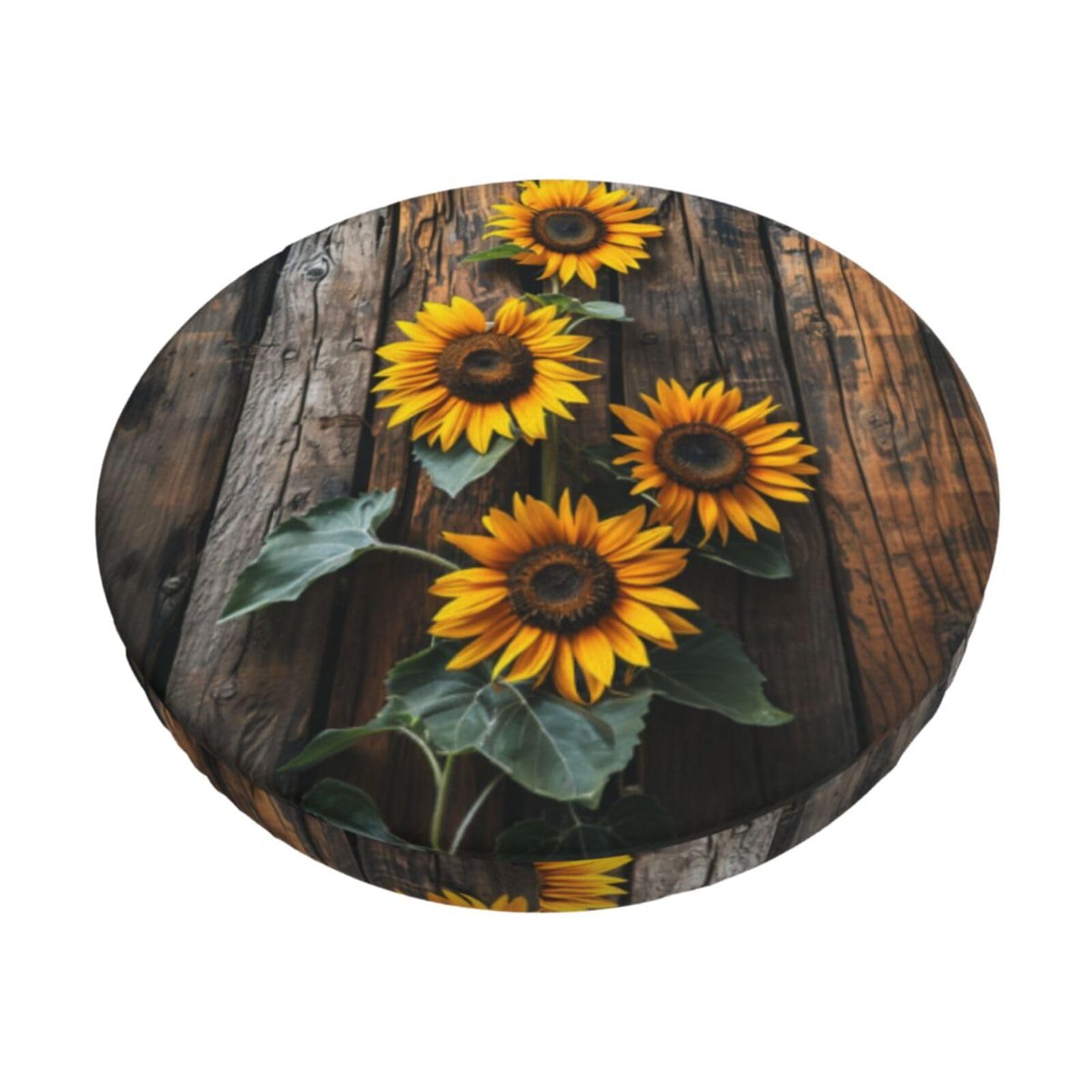 Vykmvtyb Sunflowers On Wooden Board Bar Stool Covers Round, Stool Pad Cover Seat Cushion Cover Soft Bar Stool Seat Cover Cushion 13 Inch