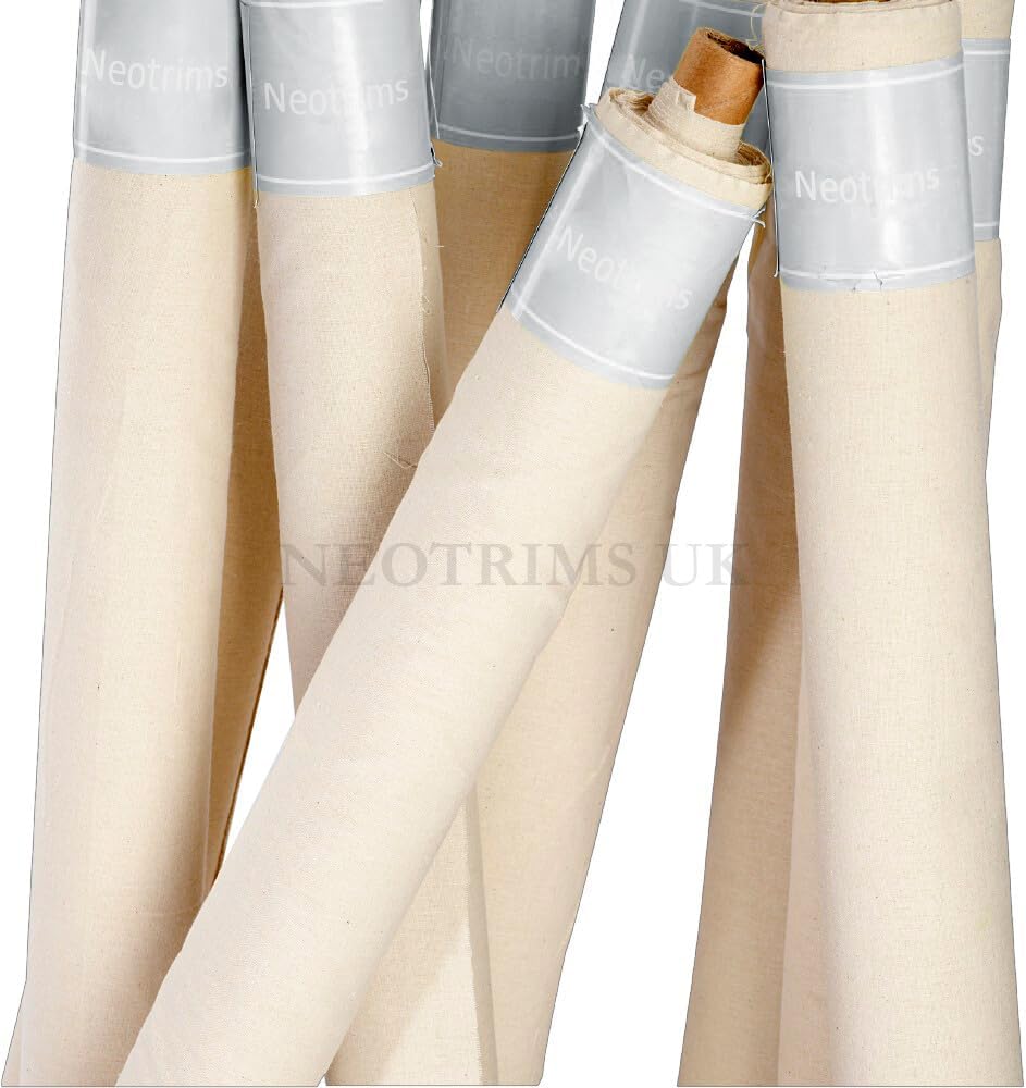 Calico Fabric 100% Cotton Undyed Natural Cream Also White & Black Superior Smooth Embroidery Lightweight Canvas Material 145gsm,60" Wide. Natural Cream, 10 Meters