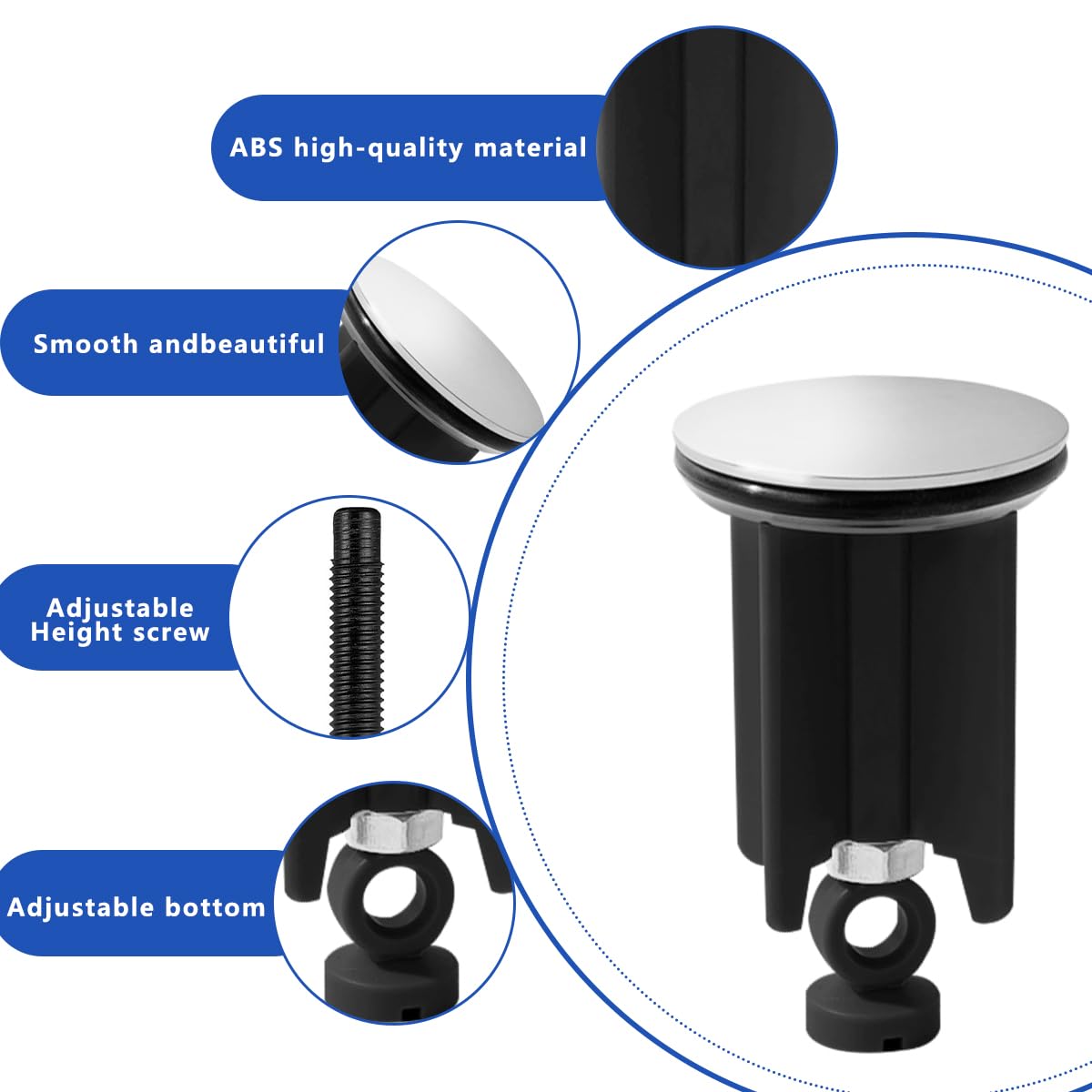 Set universale di 3 tappi per lavello, tappo di scarico da 40 mm, per bagno e cucina, regolabile con viti, si adatta alla maggior parte dei lavelli, facile installazione e design elegante