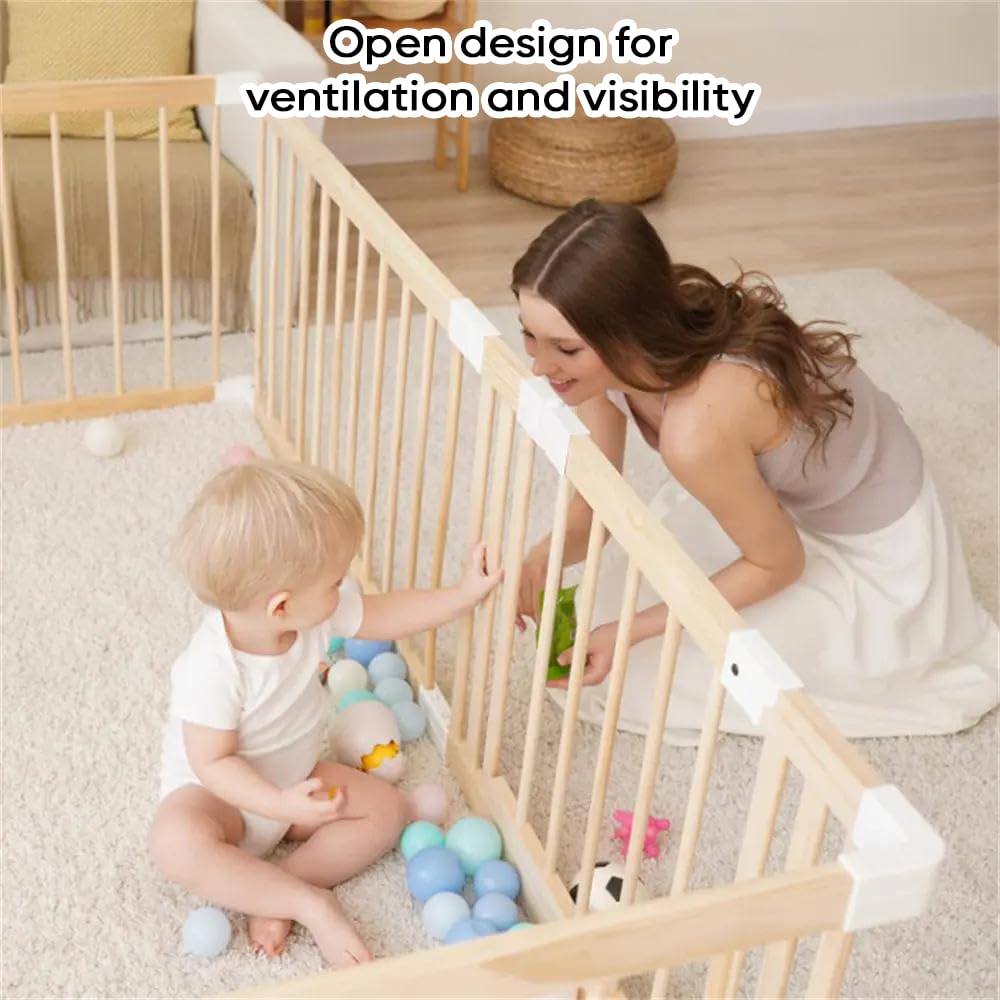 Parc Bébé Modulable en Bois de Pin Massif - Parc Enfant Non Peint Sécurisé avec Porte - TOP QUALITÉ & Assemblage/Démontage Faciles en 10 min - 120x160/140x140cm - Parc Bébé Bois