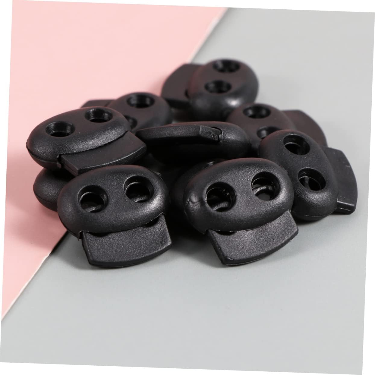 NUOBESTY 500Pcs Black Double Hole Cord Locks Nylon Plastic Spring-Loaded Stopper for Backpack Drawstrings Shoelaces Luggage Clothing and Outdoor Gear Fastening