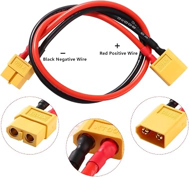 YIXISI 2 PCS XT60 Extension Cable, XT60 Male to XT60 Female Connector with 30cm 14AWG Silicone Cable, XT60 Adapter Extension Cable, for RC Lipo Battery FPV Drone