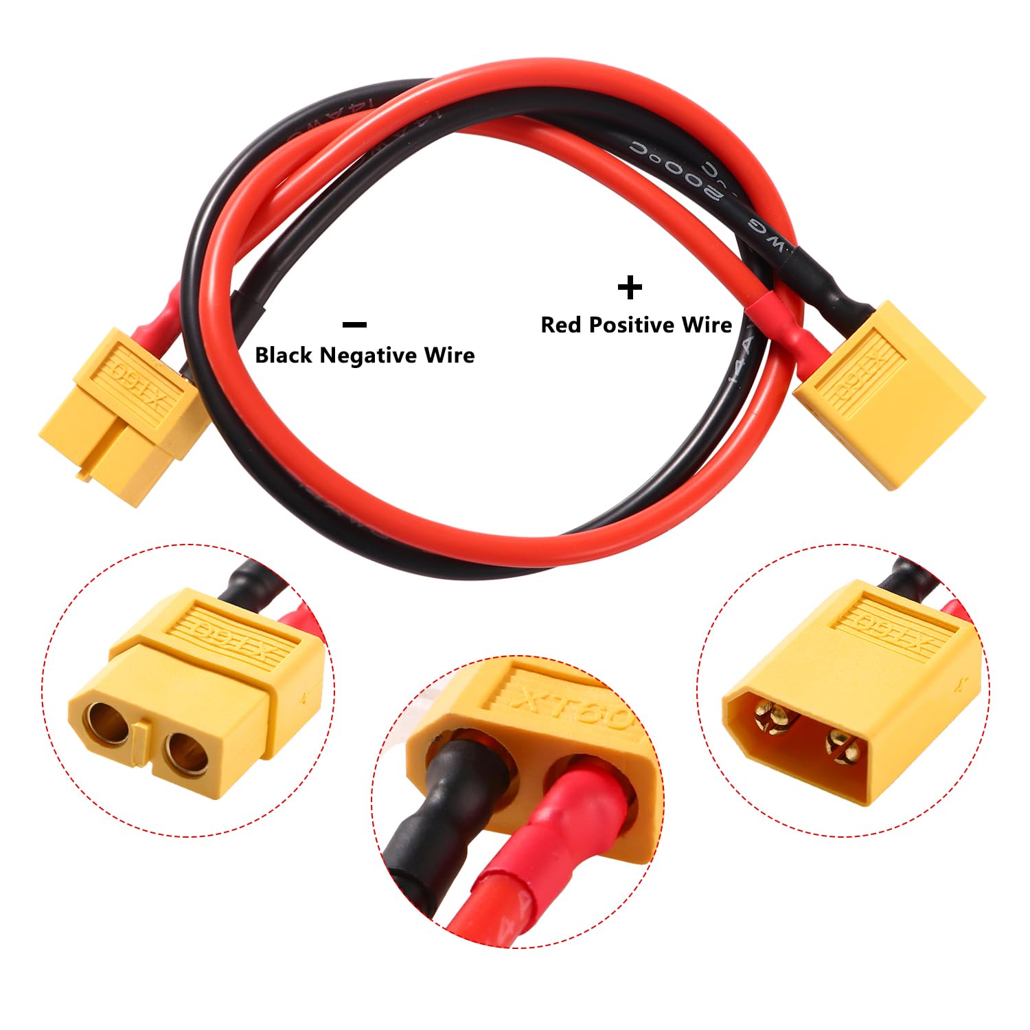 Cavo Prolunga Adattatore XT60 Maschio-Femmina 30cm 14AWG In Silicone Per Batterie RC LiPo