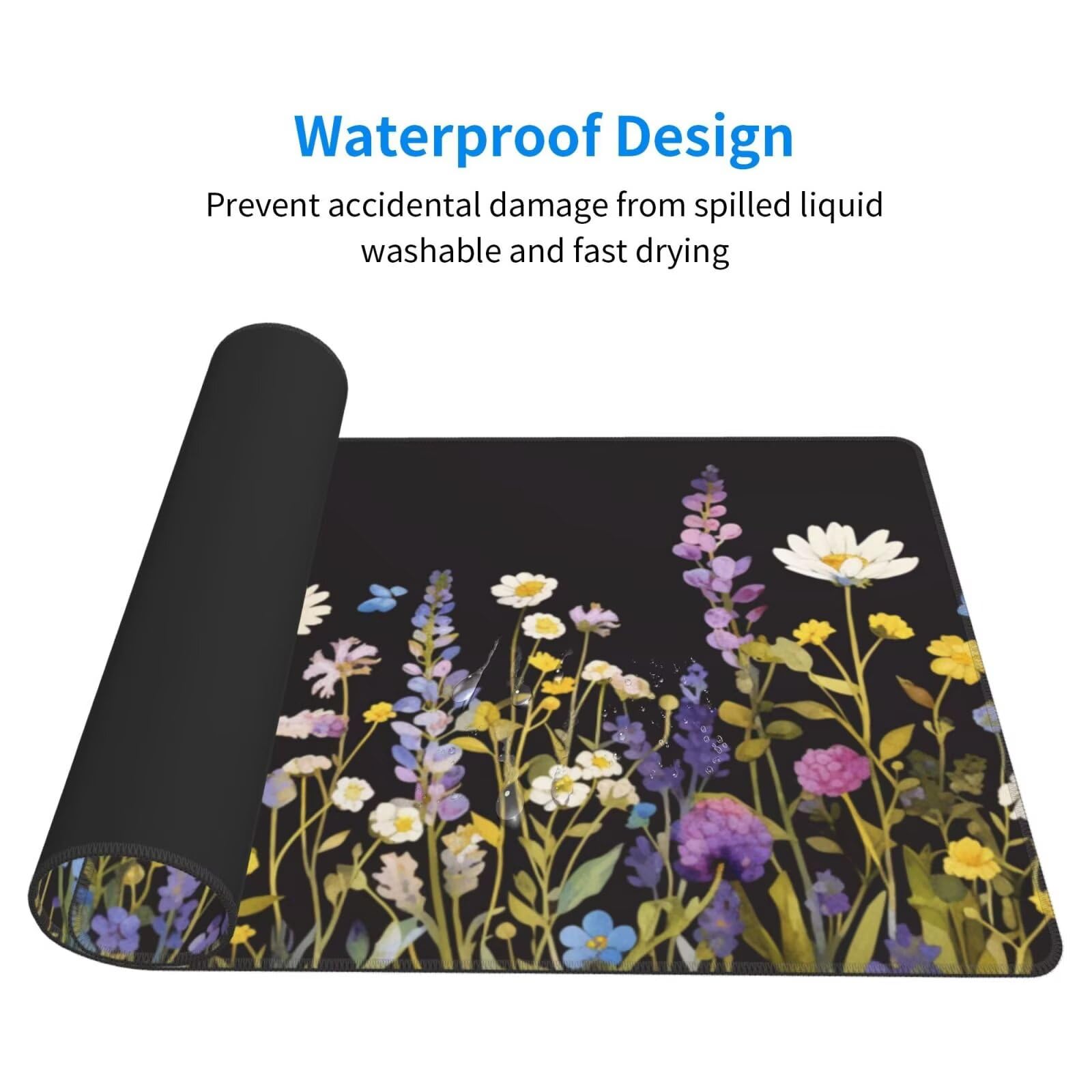 Gaming Mauspad XXL 1200x600x3mm Mousepad Verlängertes Groß Mauspad Schreibtischauflage,Genähte Kanten rutschfeste Gummibasis,Verbessert Präzision Geschwindigkeit Home Office Kleine weiße Blume L-1672