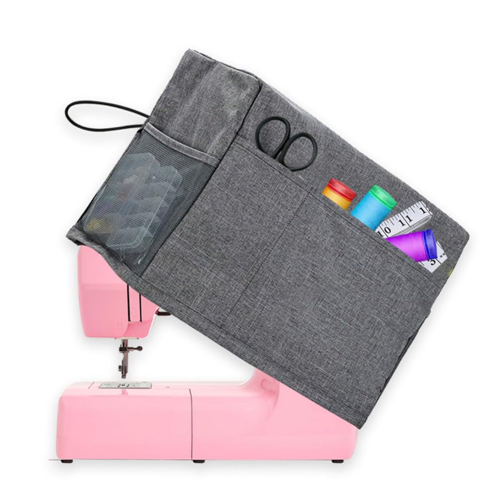 Hapihom Sewing Machine Cover with Storage Pockets,Universal Sewing Machine Dust Cover Compatible with Most Standard Sewing Machines 18x8.3x12.6in grey