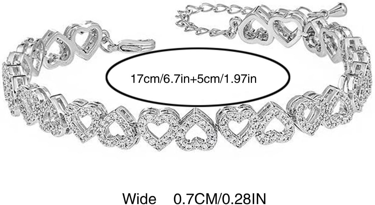 Gold Bracelets for Women Silver Clustered Tennis Bracelet for Women Heart Diamond Cuban Bracelet Fashion Jewelry for Women - Image 2