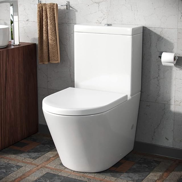 Modern Close Coupled Rimless Round Toilet Ceramic Soft Closing Seat White Okham
