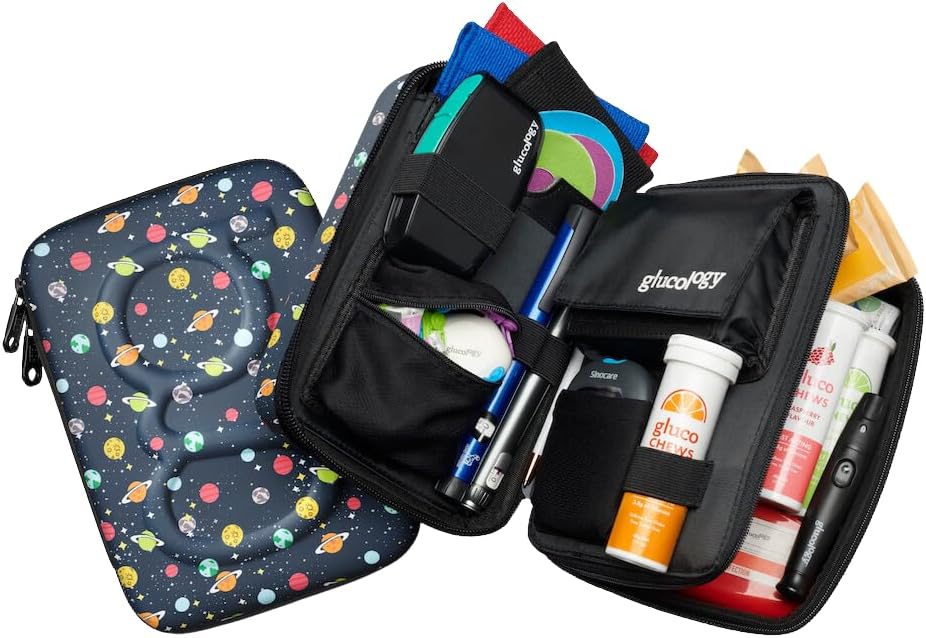 Glucology Large Diabetes Travel Case Hard Shell, Organizer for Glucose Monitor, Insulin Pen, BGL Strips, Syringe, Needles & Diabetic Supplies, Premium & Durable with Extra Compartment, Planets