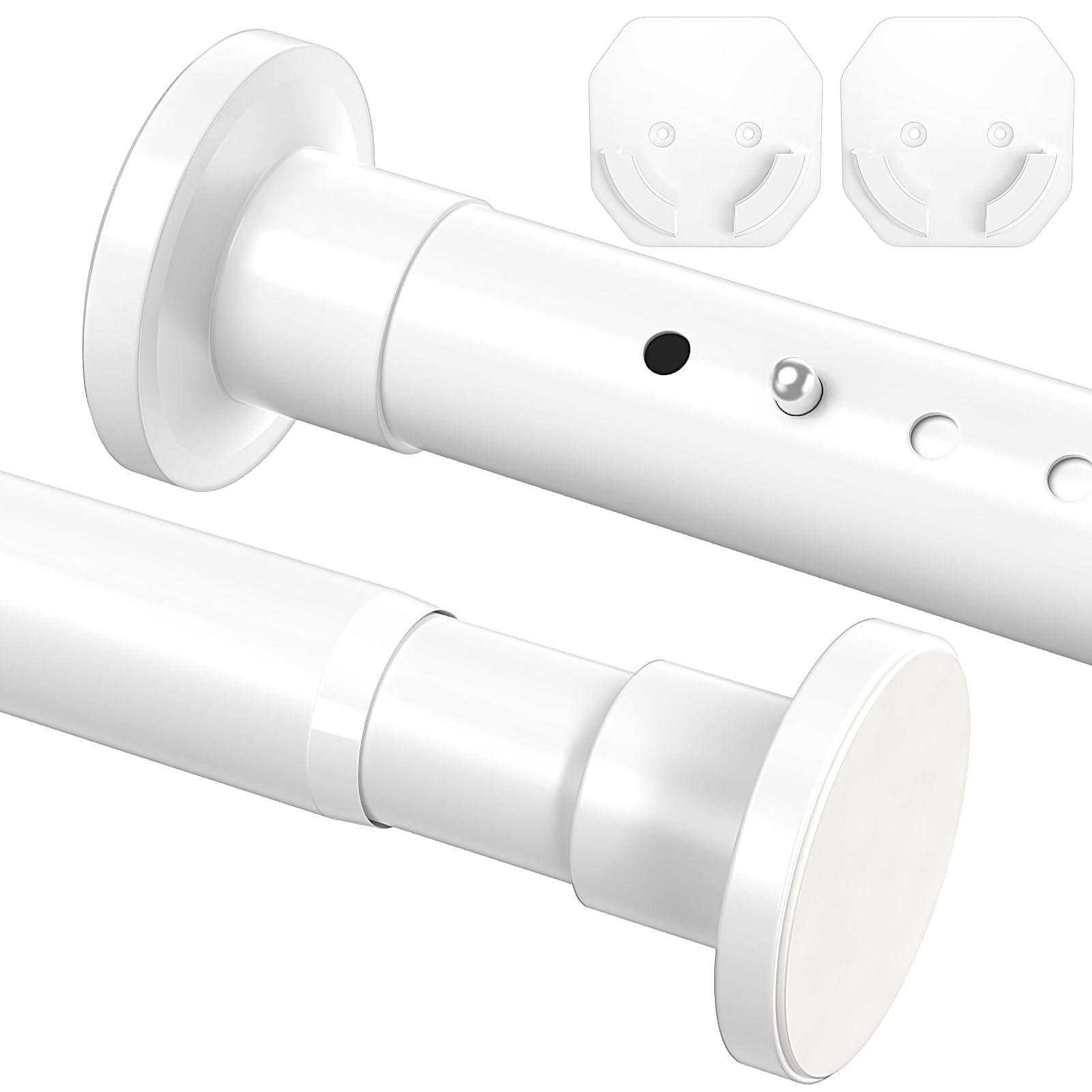 Extendable Curtain Poles 98-330cm Tension Rods No Drilling ฮฆ32mm Shower Curtain Rail Including 2 Wall Base,Metal Telescopic Pole for Bathroom and Window White