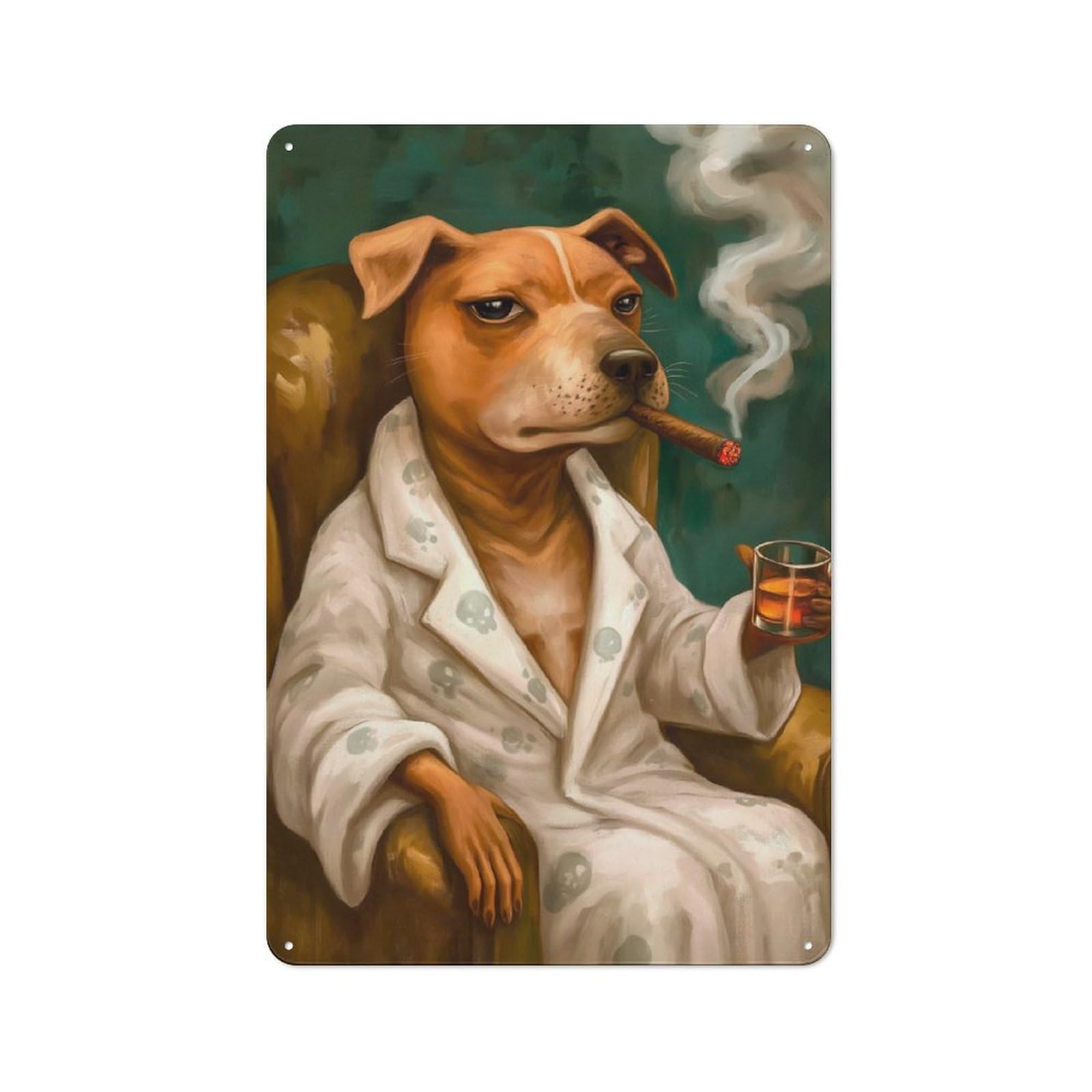Junmoney Sophisticated Dog Smoking Cigar Painting Rustic Tin Wall Sign 30X20cm Featuring Bistro Wall Plaque For Restaurant, Kitchen, Counter Or Breakfast Nook