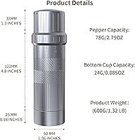 Vista 2 de Luvan Molinillo de Pimienta de Grado Profesional, Molinillo de Pimienta Manual de Grosor Ajustable Externo, Molinillo de Pimienta Gruesa de Aluminio