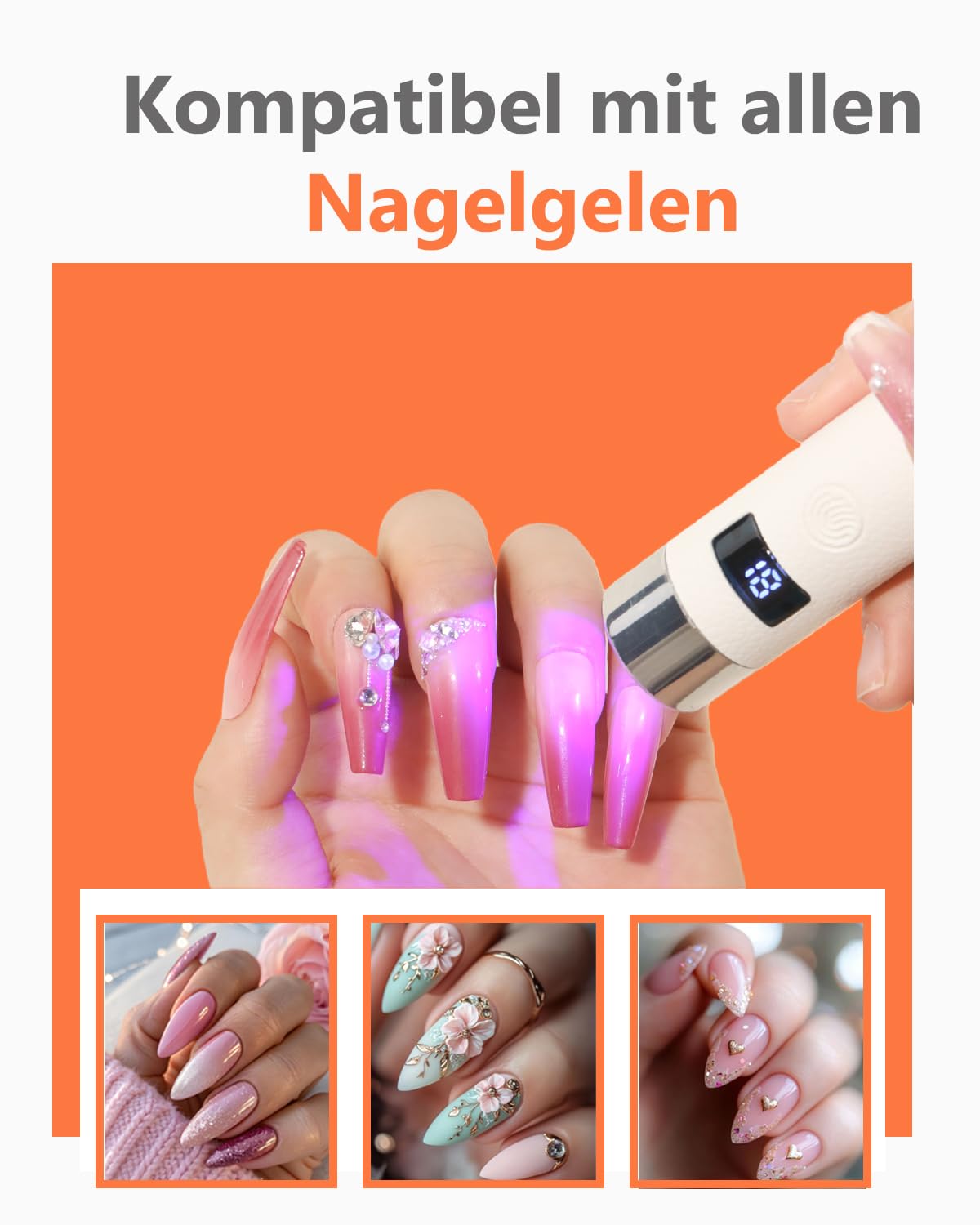 Aokitec UV Lampe für Gelnägel, AI-Sensor UV Lampe Nägel, Berührungslose Aktivierung, 800 mAh Nagellampe für Nagelkleber Nail Tips 3D Gel Nail Art, UV LED Lampe für Nägel Selber Machen Nagelstudio,Weiß