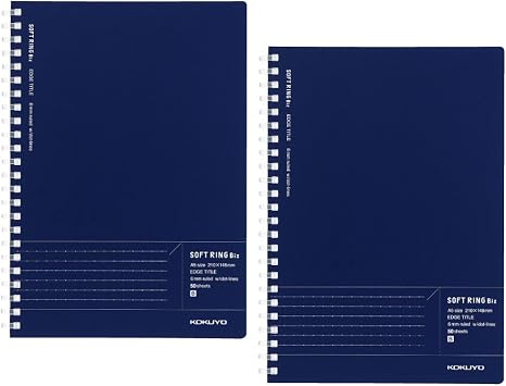 Kokuyo SJ231BT-DBX2 Notebook, Soft Ring, Biz A5, Dot Rule, Edge Title, Navy Blue, Set of 2