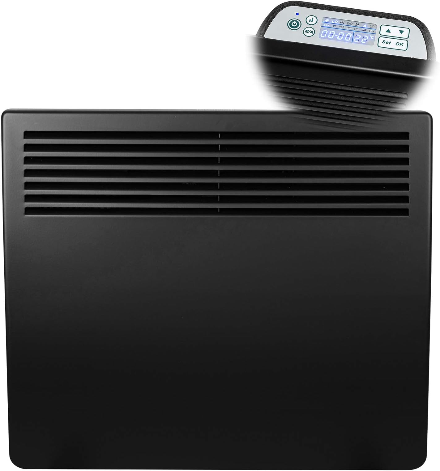 1000W watt Electric Panel Heater Low Energy Wall Radiator, Eco Warm Energy Efficient Convector, Free Standing or Floor Stand, Adjustable Thermostat with Programmable Timer,DVM10B - Black
