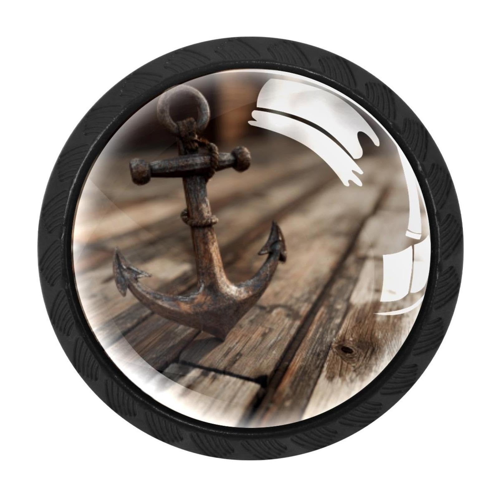 CHENZZZZ Anchor on a Wooden Planks (1) Drawer Knobs Pull Handles 4 Pcs Glass Cabinet Drawer Pulls for Home Kitchen Office Cabinet Cupboard