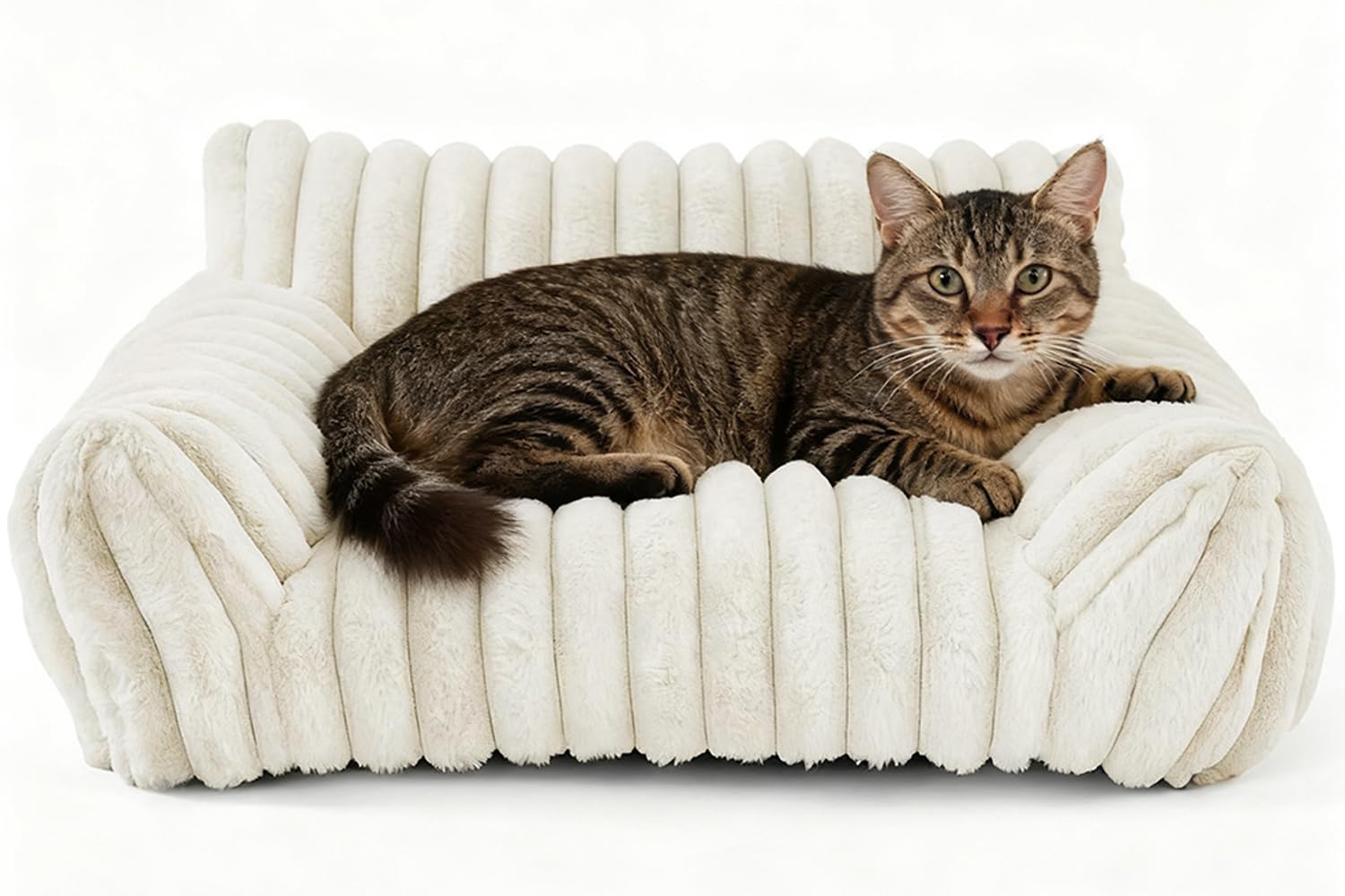 Katzensofa Bett, Katzenbett 60x45x20cm, Katzenbetten für Hauskatzen Weich und Flauschig, Kleines Hundesofabett Katzensofabett, Waschbarem Bezug Anti-Rutsch Hundebett Sofa für Hunde (Weiß)