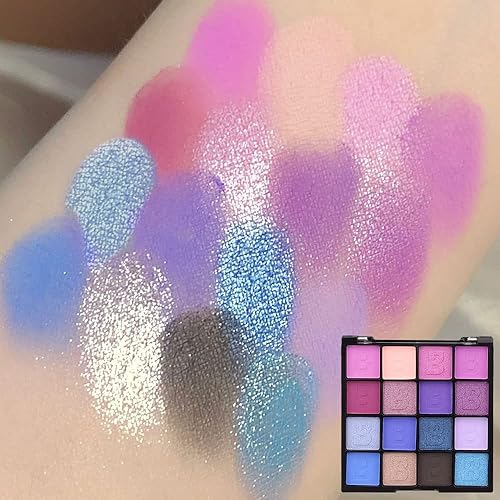 Miniatura 3 de evpct Paleta de Sombras de Ojos de 16 Colores con Brillantina Shimmer Mate Azul Marino Claro Morado Rosa Paleta de Maquillaje Impermeable Altamente