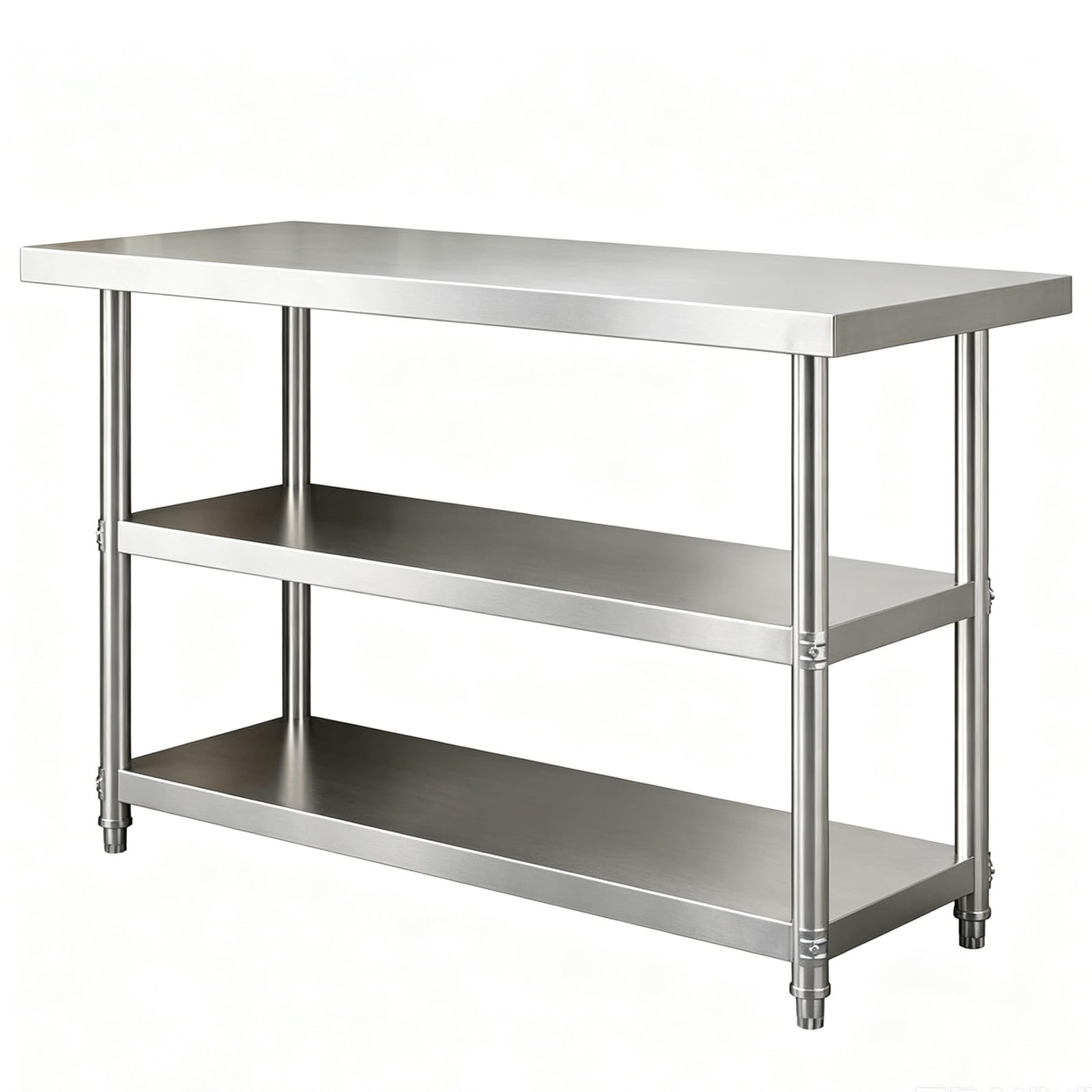 Tavolo da Lavoro in Acciaio Inox, Tavolo da Preparazione per cucine Commerciali, scaffalature Resistenti, banco da Lavoro per Garage Adatto per casa, Ufficio, Magazzino, deposito (Triplo rip