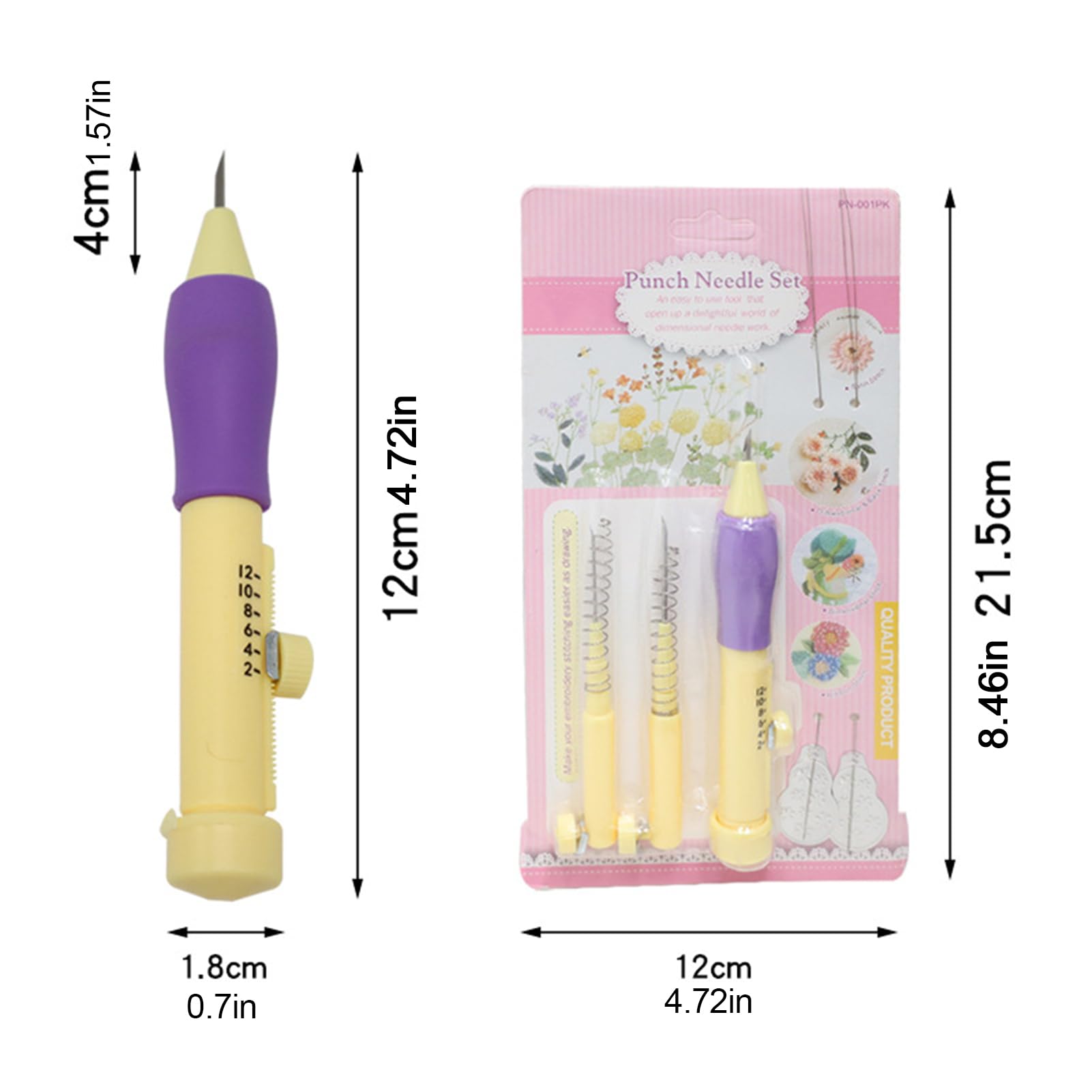 Kit 5 Aiguilles à Poinçonner Réglables - Manche Bois Ergonomique - 2.5mm 3.5mm 5mm - Broderie & Punch Needle