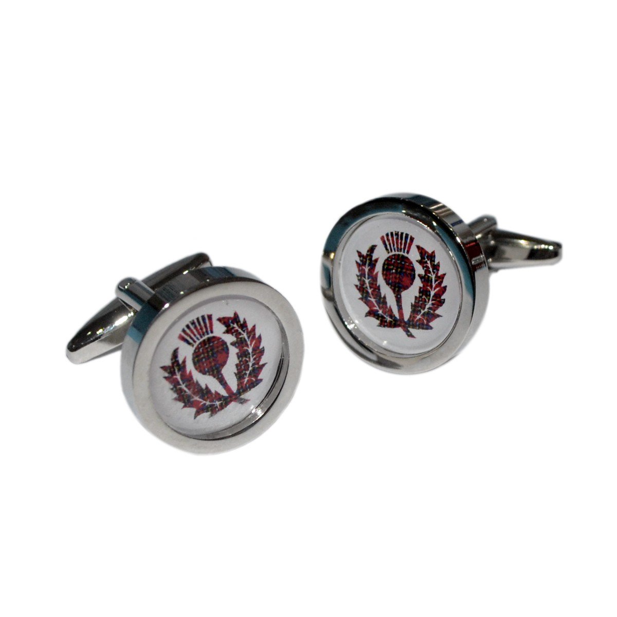 Round Royal Stewart Tartan Scottish Thistle Design Cufflinks X2BOCB015