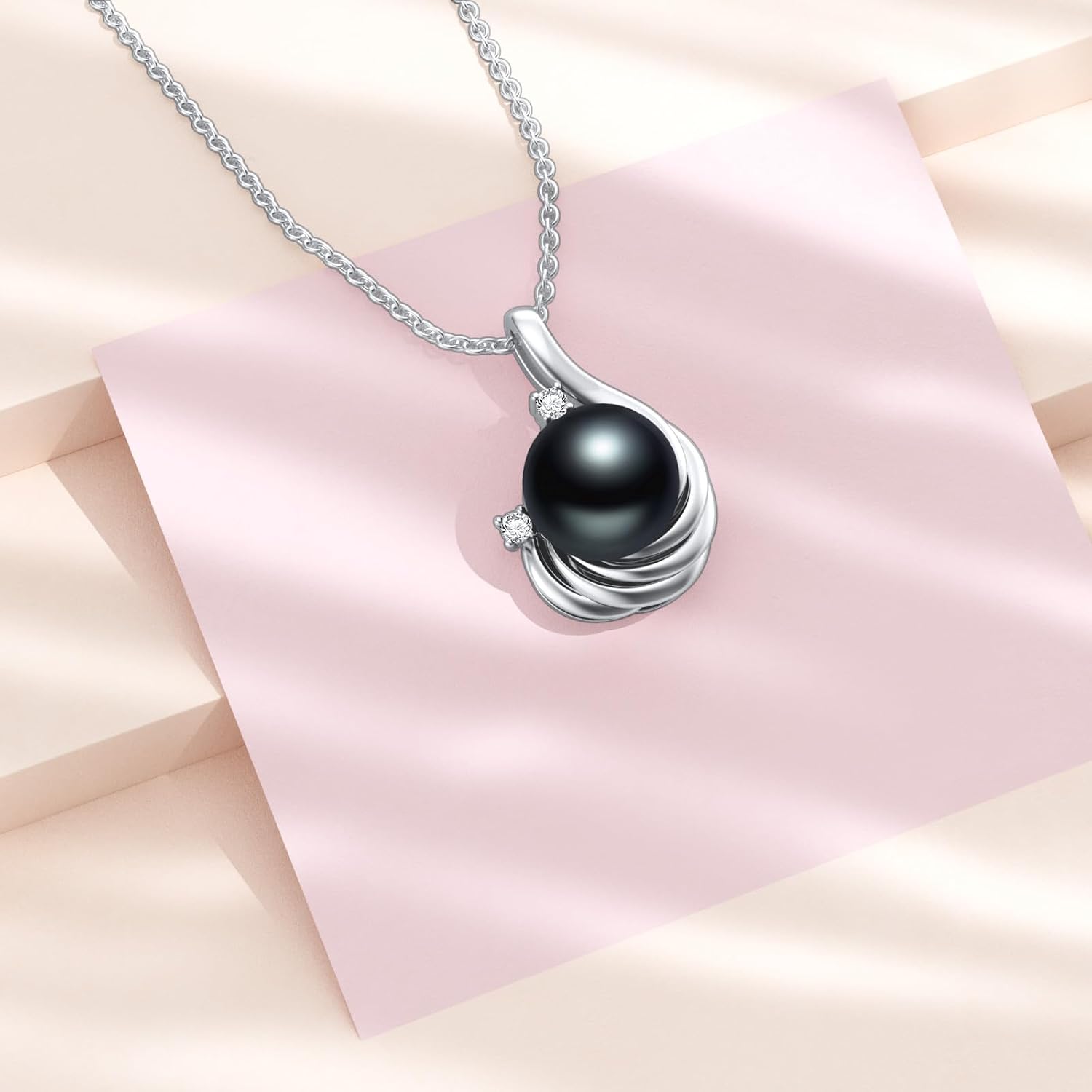 Cultured Black Pearl Pendant Necklace Fine Jewelry Gifts for Women Freshwater Black Pearl Pedant Necklace for Women 10mm Christmas Gift Anniversary's Day