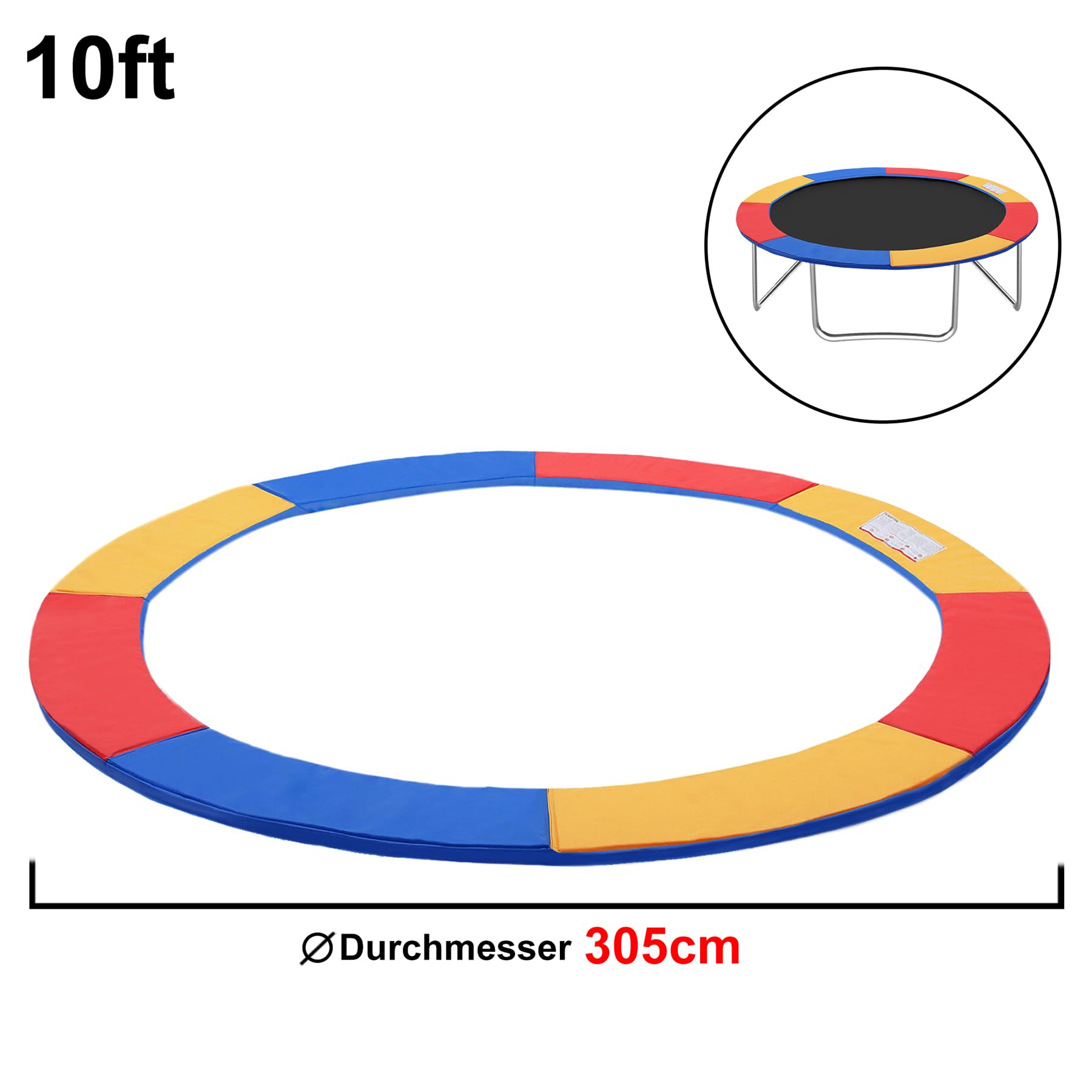 Froadp Cubierta para borde de cama elástica, diámetro de 244 cm, 305 cm - 366 cm, protección de cantos, resistente a los rayos UV, resistente a la rotura, con muelles, accesorios para trampolines de fitness