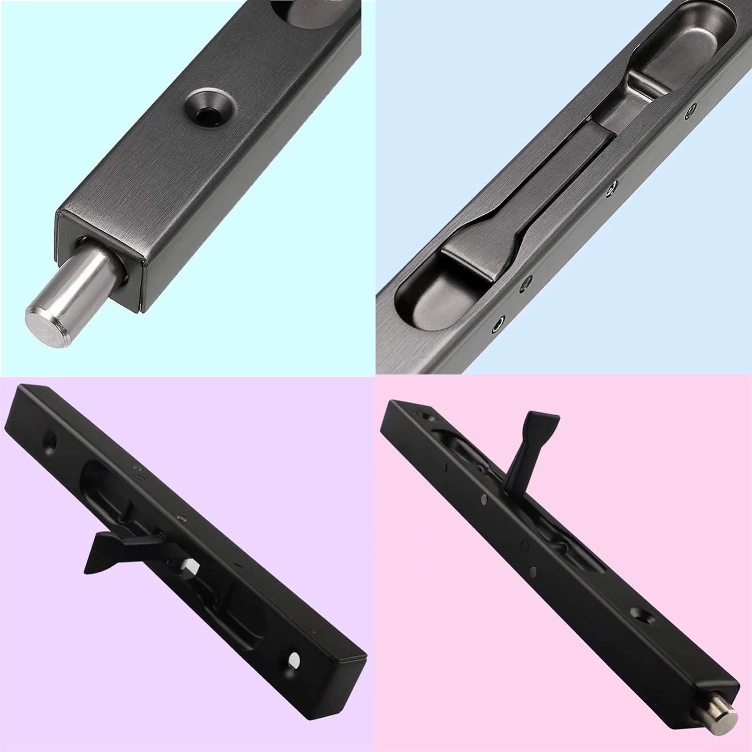 Door Flush Bolt 2 Pack Stainless Steel Flush Bolts 6 Inch Concealed Security Door Lock Slide Latch Lock with Screws for Composite Doors French Doors Wood Doors Stainless Steel Door Double Doors -Black