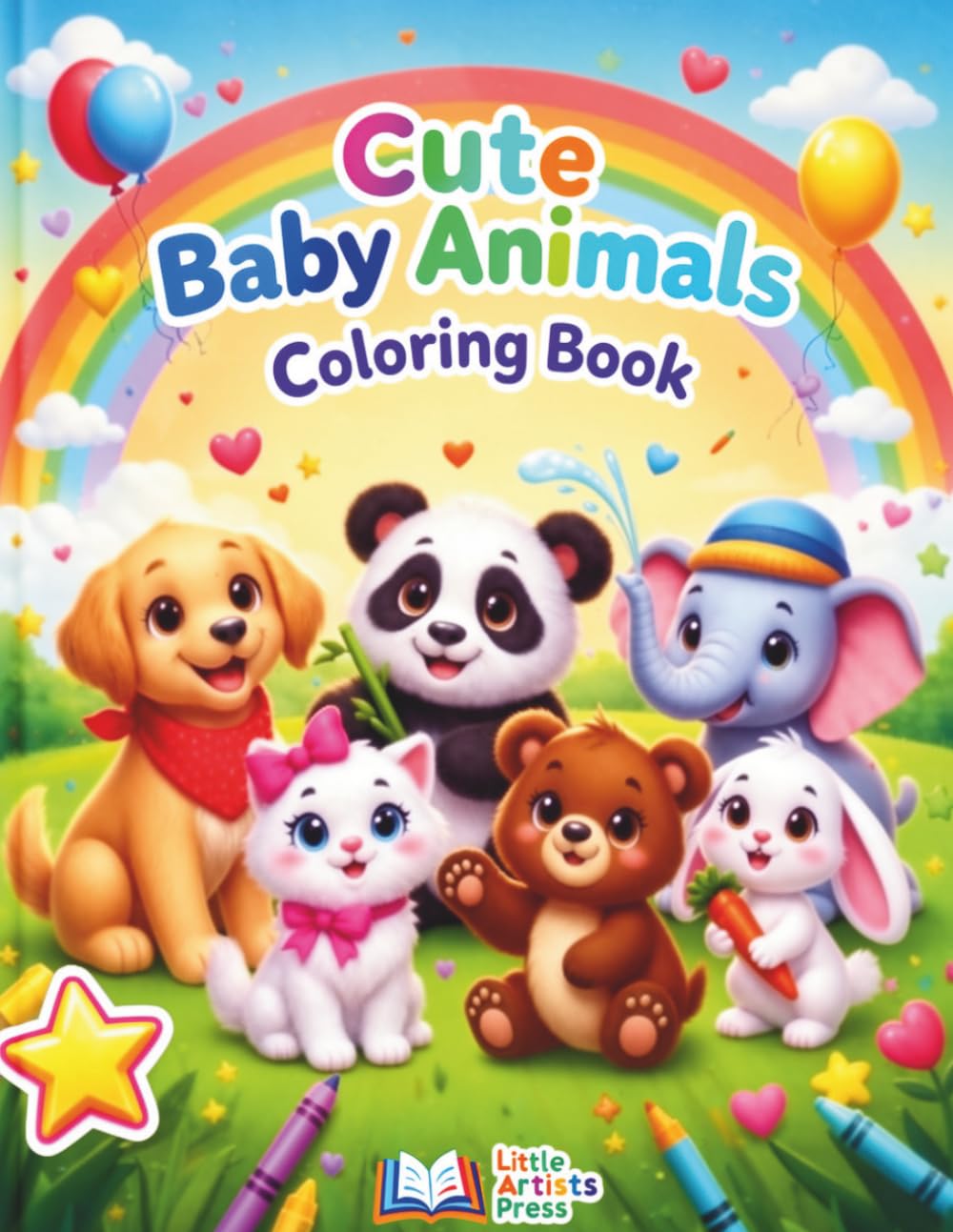 Cute Baby Animals Coloring Book: Fun & Easy Coloring Pages of Baby Animals for Little Artists (Large Print)