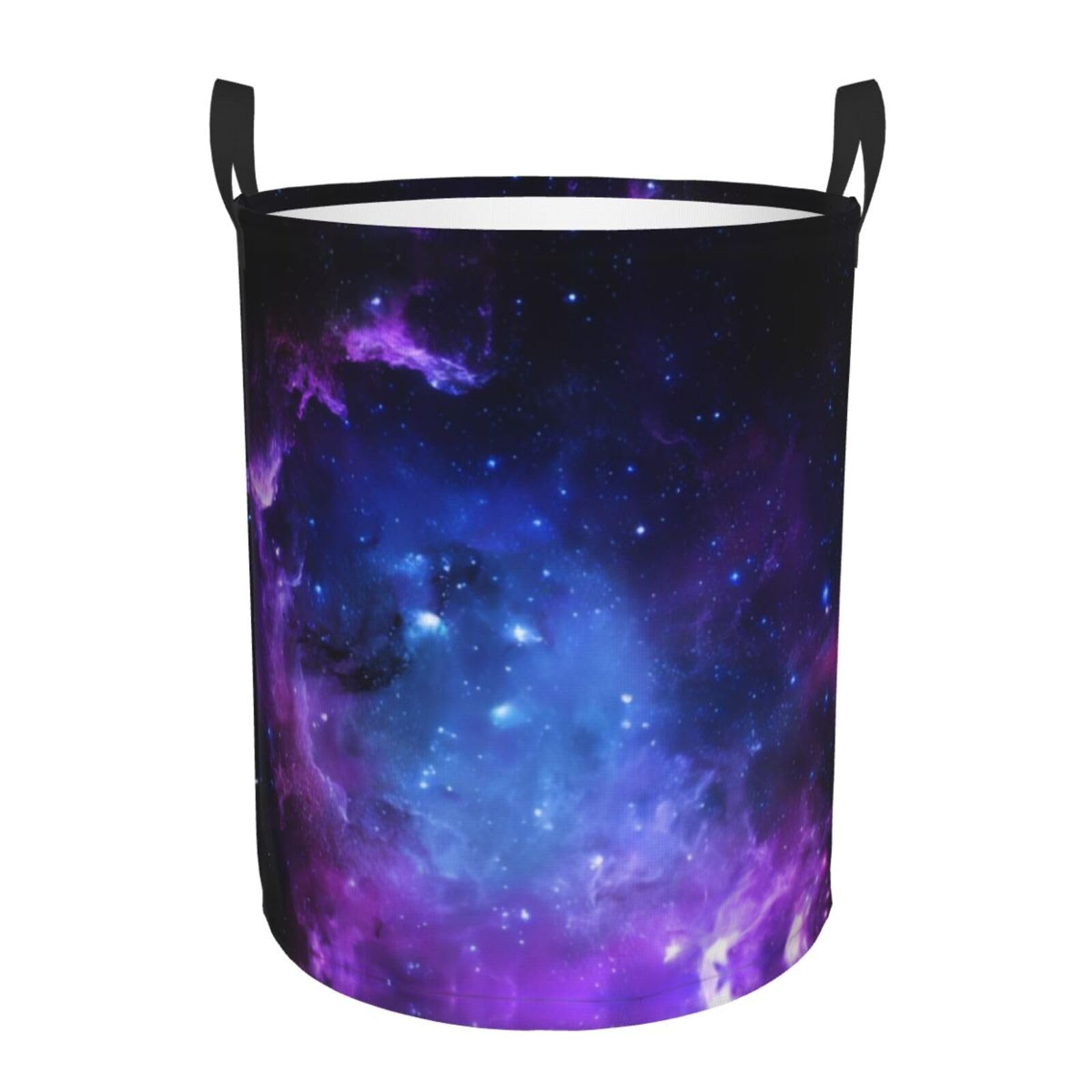 S Circular Hamper – Collapsible Violet blue galaxy Print Laundry Basket