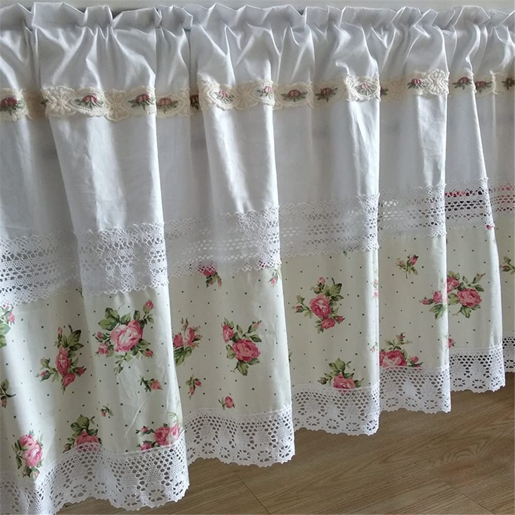 Cortina corta de algodón artesanal con encaje de crochet hecho a mano
