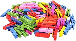 Mippein 100pcs Sturdy Mini Wooden Colored clothespins for Dry Laundry on Clothesline, Bag Clips, Crafts, Photos, Home, Sch...