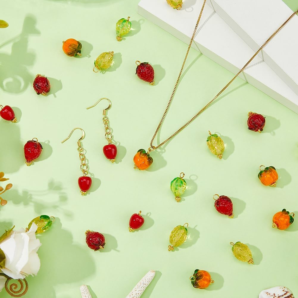 30Pcs Fruit Lampwork Charms 5 Styles Handmade Lampwork Fruit Pendants Charm with Brass Loops 3D Resin Orange Appless Strawberry Charms for Jewelry Making DIY Crafts - Image 5