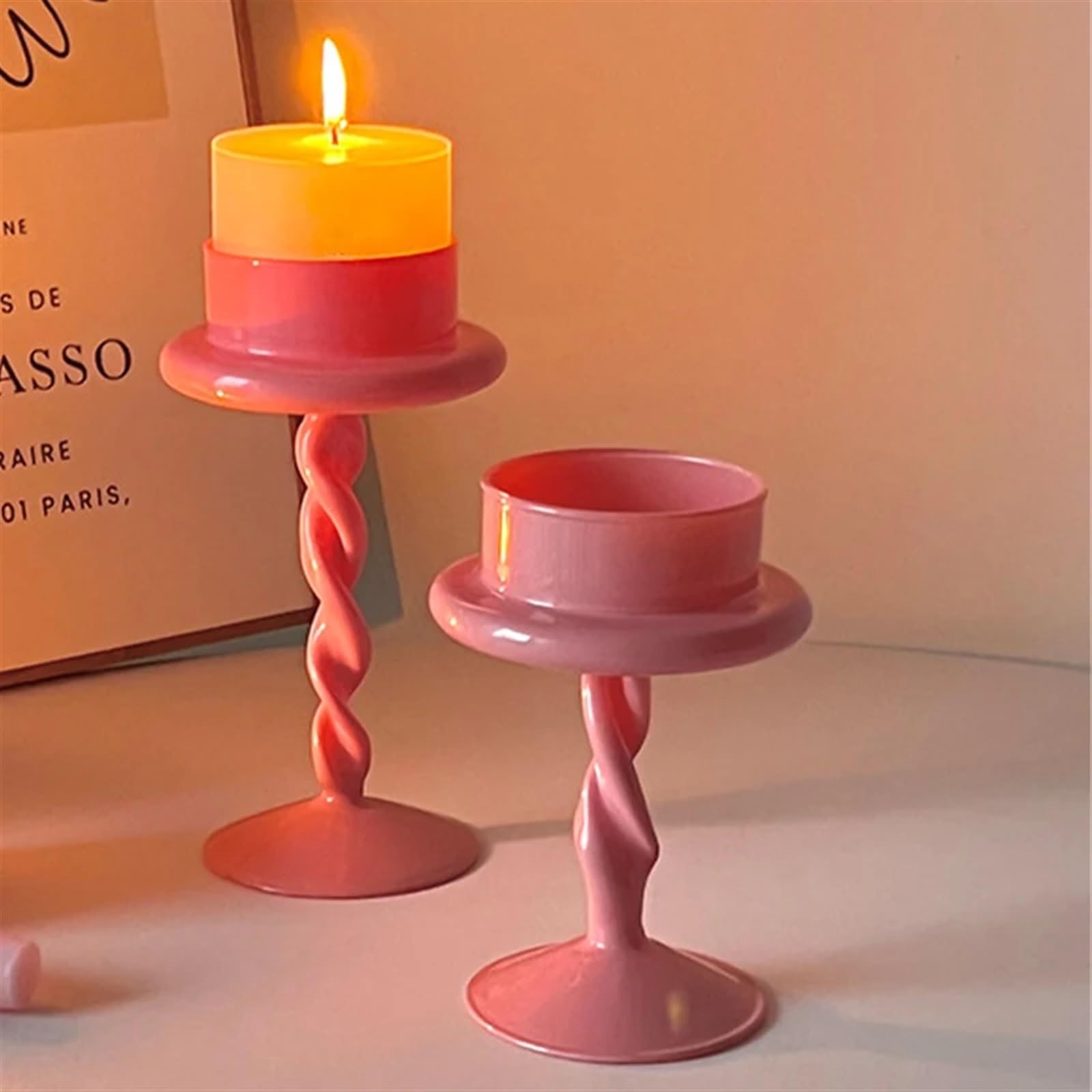 portavelas Navidad 1 candelabro romántico de Cristal Rosa for Velas té, candelabros Cera, decoración for cenas, Bodas, cumpleaños(9x15cm)