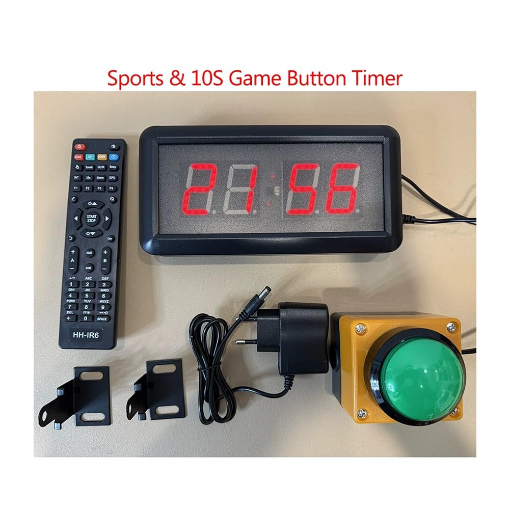 EU Plug LED Countdown Stopwatch Digital Wall Clock with Button Remote Control, Reset to Race Timer 10cm Big Button