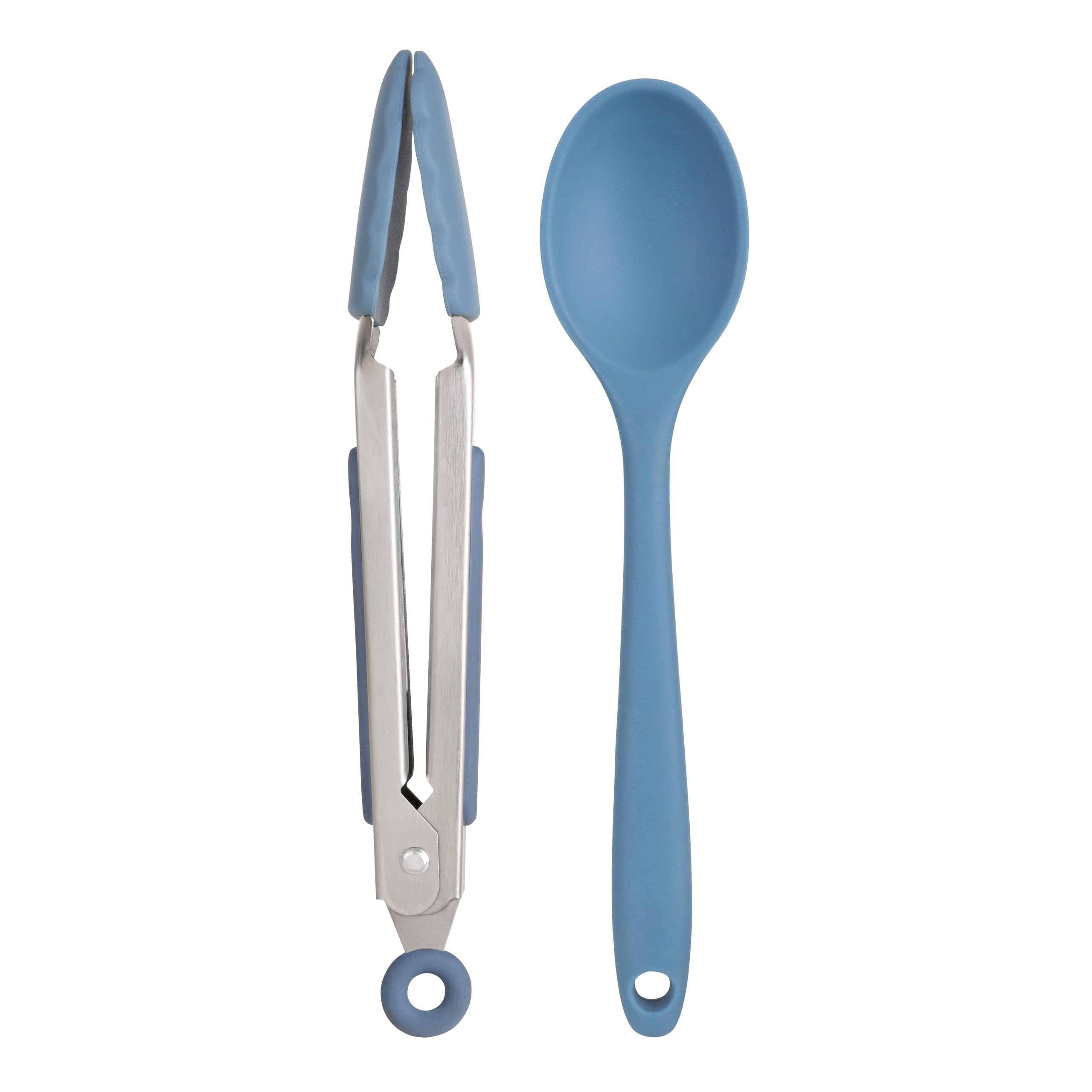 Wiltshire Silicone Mini Kitchen Tongs & Serving Spoon, Set of 2, Cooking Spoon & Serving Tongs, Salad BBQ Tongs Stainless Steel, Heat-Resistant Utensil, Non-Stick, Non-Scratch, Petrol Blue